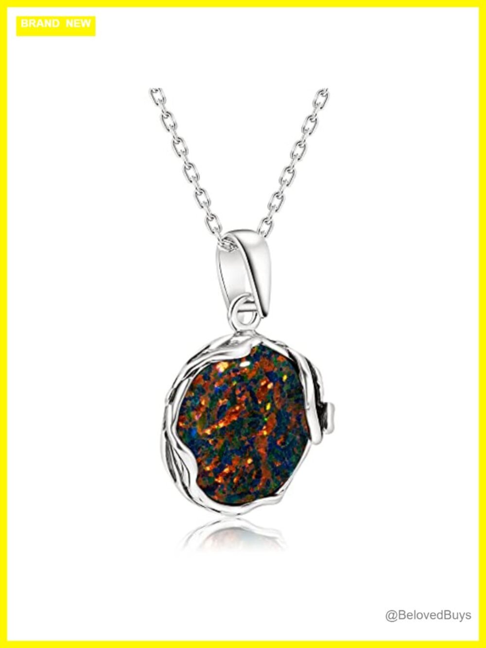 925 Sterling Silver Simulated Black Opal Pendant Necklace 20in Women - Picture 4 of 6